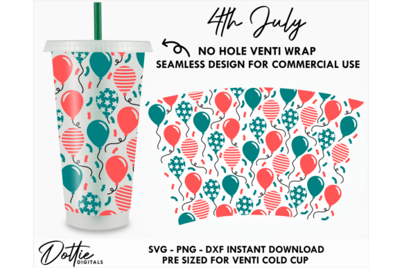 4th July Cold Cup No Hole SVG 24oz