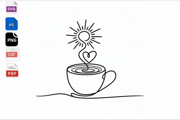 Continuous Line Coffee Cup Heart Sun SVG Review