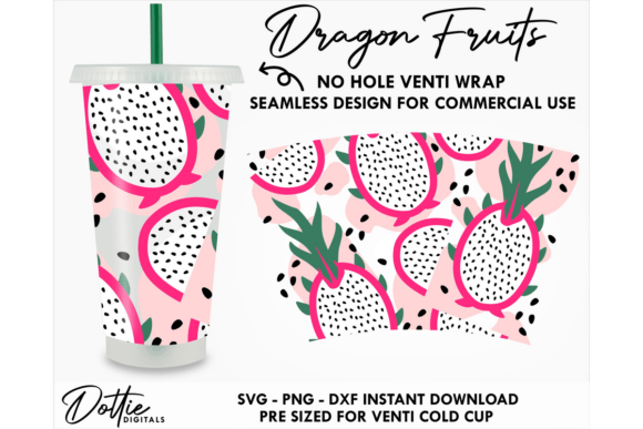 Dragon Fruit Cold Cup No Hole SVG 24oz