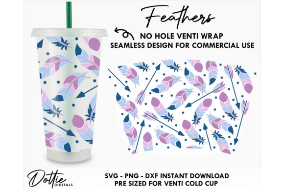 Feathers Cold Cup No Hole SVG 24oz