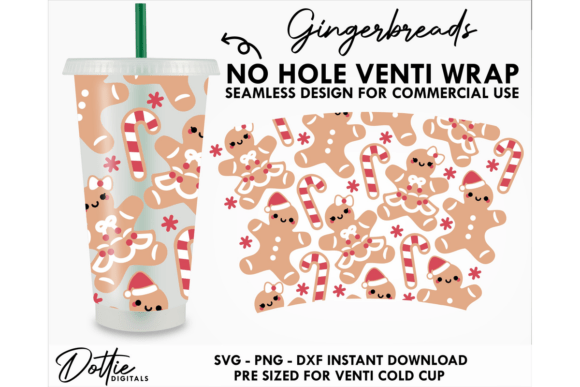 Gingerbread Cold Cup No Hole SVG 24oz