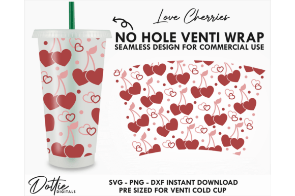 Heart Cherry Cold Cup No Hole SVG 24oz