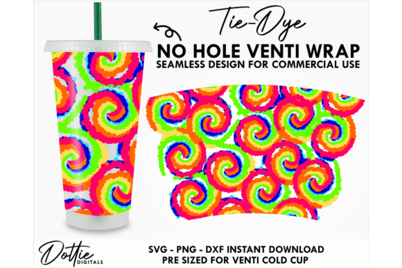 Hippy TieDye Cold Cup No Hole SVG 24oz