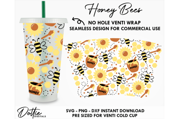 Honey Bees Cold Cup No Hole SVG 24oz