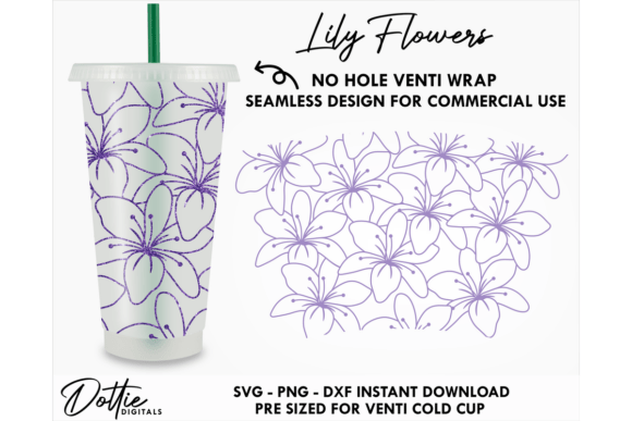 Lily Flowers Cold Cup No Hole SVG 24oz