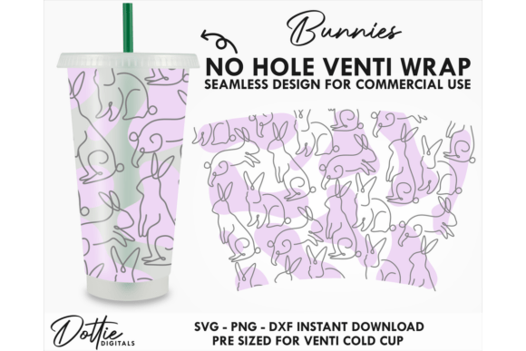 Line Bunny Cold Cup No Hole SVG 24oz