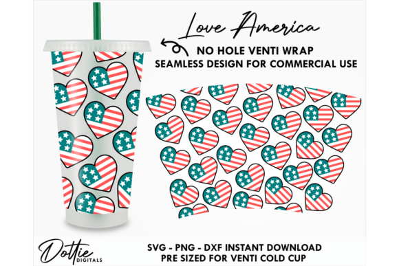 Love America Cold Cup No Hole SVG 24oz