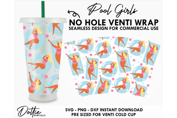 Pool Girls Cold Cup No Hole SVG 24oz