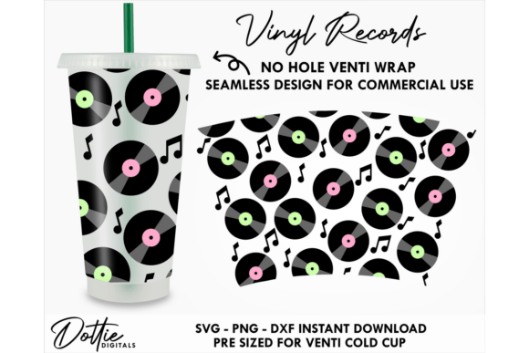 Records Music Cold Cup No Hole SVG 24oz