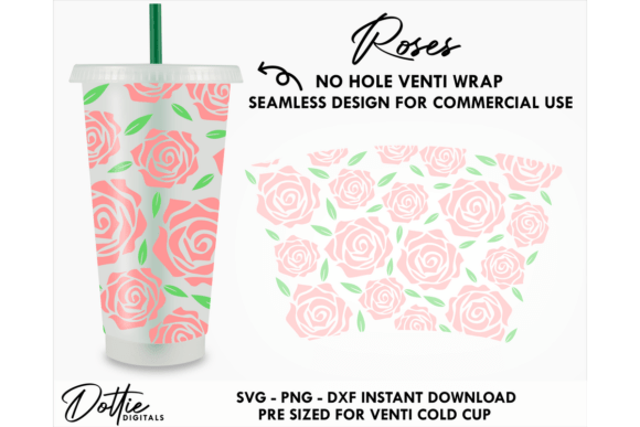 Rose Flowers Cold Cup No Hole SVG 24oz