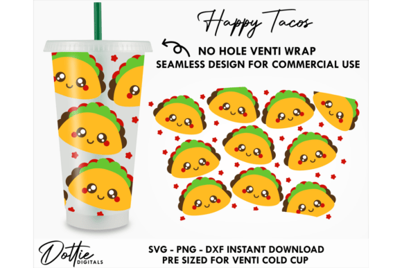 Tacos Cold Cup No Hole SVG 24oz