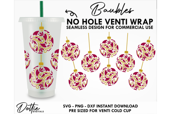 Xmas Bauble Cold Cup No Hole SVG 24oz